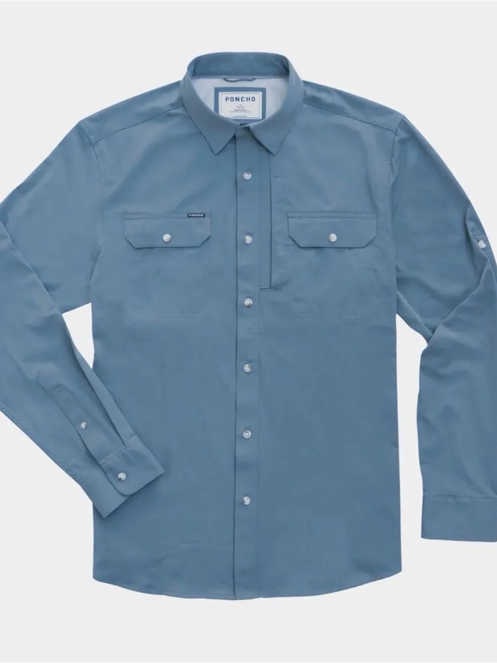 Poncho Men's Casual Long-Sleeve Button-Down Shirt in Slate Blue